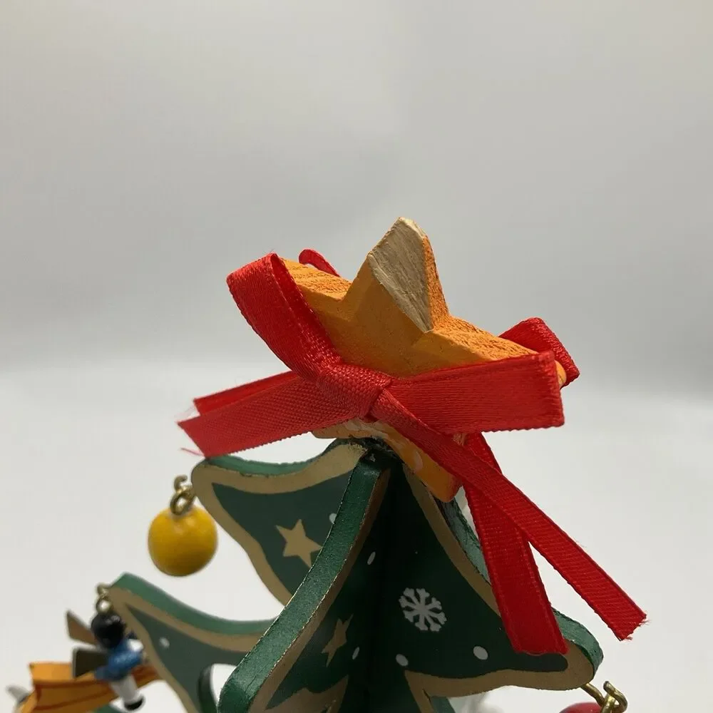 RARE Vintage Wooden Christmas Tree Music Box Hanging Ornaments Decoration